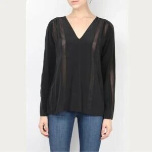 L'AGENCE Women's Angela V-Neck Top Black Silk Knit Sz S Oversized